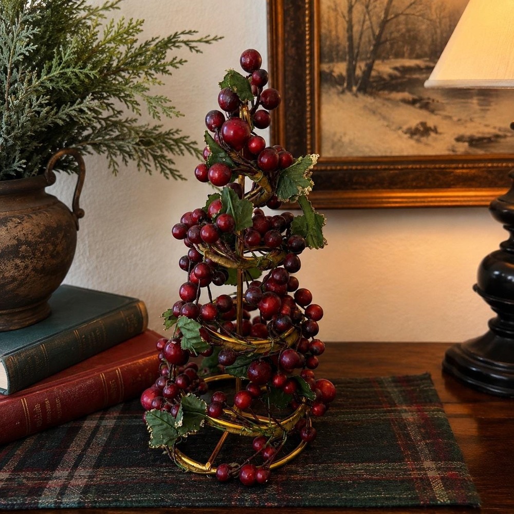 Vintage Grape Berry Topiary Tree Gold Wire Spiral Frame 9in Della Robbia Style